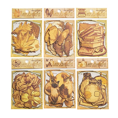 20Pcs 10 Styles Autumn Gold Stamping Paper Self Adhesive Decorative Stickers, for DIY Scrapbooking