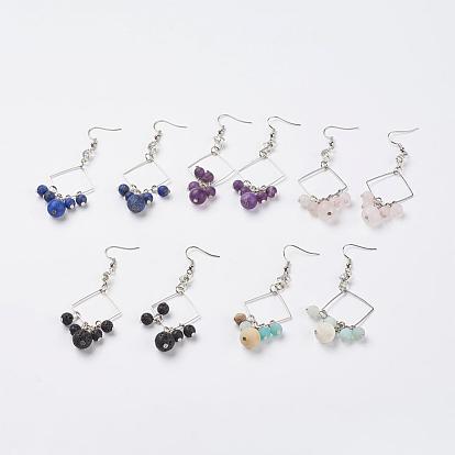 Pendientes colgantes de piedras preciosas naturales, con fornituras de latón, rombo