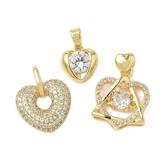 Латунные микро проложить кубического циркония подвески, сердце прелести, ионное покрытие (ip), долговечный, без свинца и без кадмия