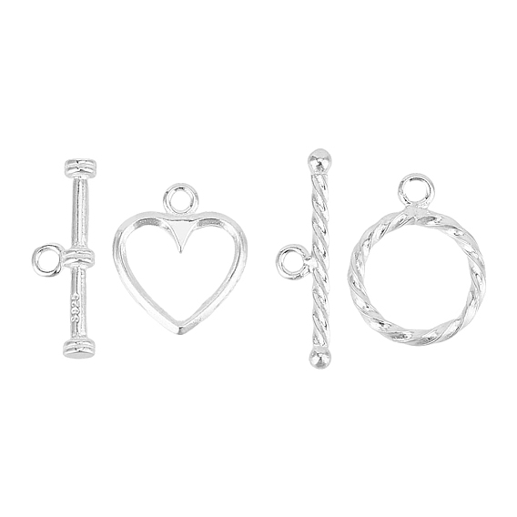 2 наборы 2 стили кольцо и сердце из стерлингового серебра с застежкой-тогл, с печатью 925