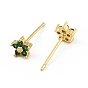 Cubic Zirconia Flower Stud Earrings, Real 18K Gold Plated Brass Jewelry for Women, Cadmium Free & Lead Free