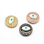 Flat Round Brass Micro Pave Cubic Zirconia Beads, with Eye Shell Beads, Cadmium Free & Nickel Free & Lead Free, Clear