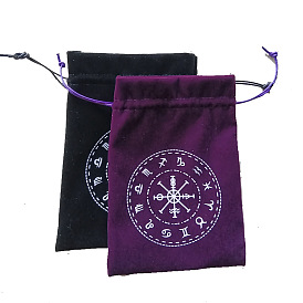 Tarot Card Storage Bag, Velvet Tarot Drawstring Bags, Rectangle with Constellation Pattern