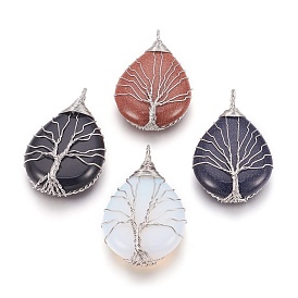 Synthetic Gemstone Big Pendants, with Platinum Tone Brass Findings, Drop