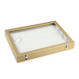 4 Rows Imitation Leather Jewelry Earring Display Boxs, Rectangle Desktop Organizer Case with Glass Cover, for Earrings