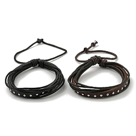 Adjustable PU Leather & Waxed Cords Braided Multi-strand Bracelet