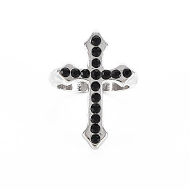 Men's Alloy Cuff Finger Rings, Open Rings, Cadmium Free & Lead Free, Platinum, Religion, Cross