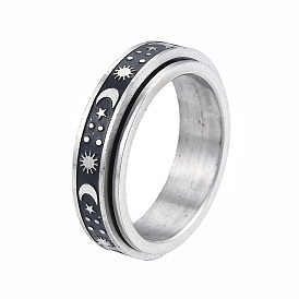 201 Stainless Steel Planet Rotating Ring, Calming Worry Meditation Fidget Spinner Ring for Women
