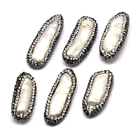 Teardrop Natural Cultured Freshwater Pearl Beads, with Polymer Clay Rhinestone, 18~30x10~15x5~6mm, Hole: 1mm