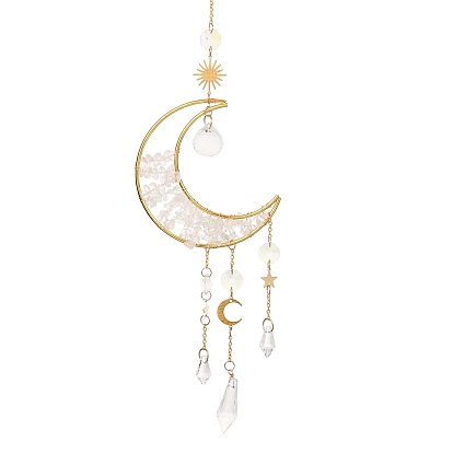 Обернутые проволокой украшения из натуральных драгоценных камней и латунных подвесок в виде луны, со стеклянным конусом-подвеской, для украшения дома