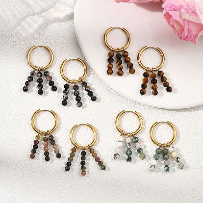 Серьги-кольца с натуральным драгоценным камнем для женщин, круглые, золотые