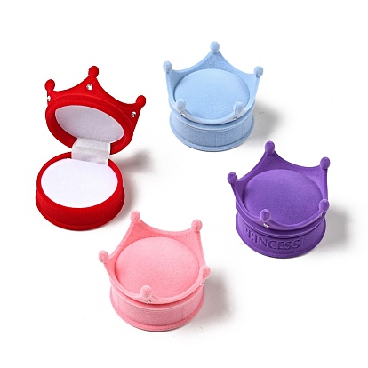 Flocking Plastic Crown Finger Ring Boxes, for Valentine's Day Gift Wrapping, with Sponge Inside