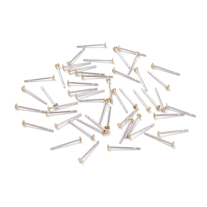 304 Stainless Steel Stud Earring Findings, with Brass Flat Pad Earring Post, Flat Round