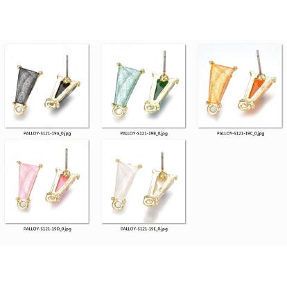 Alloy Stud Earring Findings, with Loop, Resin and Steel Pins, Trapezoid, Light Gold