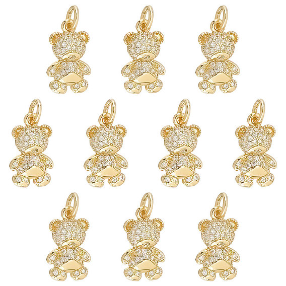 Латунные микропаве прозрачные подвески с фианитом, долговечный, медведь