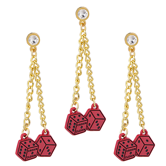 3Pcs Alloy Micro Pave Clear Cubic Zirconia Pin, Painting Badge for Backpack, Dice, Golden