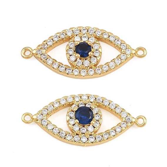 Brass Micro Pave Cubic Zirconia Connector Charms, Evil Eye Links, Rack Plating, Long-Lasting Plated, Cadmium Free & Lead Free