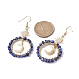 Moon & Star Copper Wire Wrapped Dangle Earrings, Natural Lapis Lazuli Beaded Long Drop Earrings