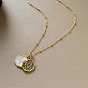 Brass Enamel and Natural Shell Octagon Pendant Necklaces for Women, with White Plastic Pearl