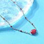 304 ожерелья из нержавеющей стали с красной эмалью и цепочкой, с окрашенным натуральным малайзийским нефритом для женщин