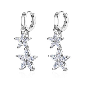 Clous d'oreilles en forme de fleur incrustée de diamants floraux doux - style court, , boucles d'oreilles pendantes.