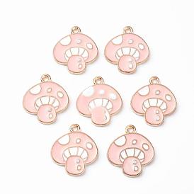 Alloy Pendants, Cadmium Free & Lead Free, with Enamel, Mushroom, Light Gold