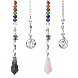 Natural & Synthetic Gemstone Dowsing Pendulum Big Pendants, with Platinum Plated Brass Findings, Cone Charm