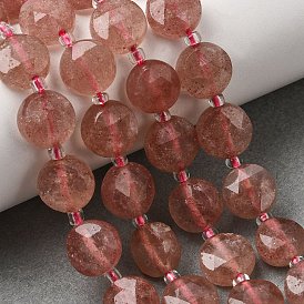 Природного кварца клубники нитей бисера, граненые шестиугольные бусины в форме монеты, с бисером