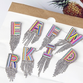 Letter A~Z Brooch, Rainbow Cloth & Rhinestone Tassel Brooch, for Clothes Backpack