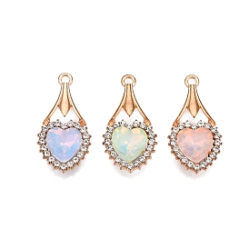 Alloy Glass Pendants, with Rhinestone, Cadmium Free & Lead Free, Teardrop & Heart Charms