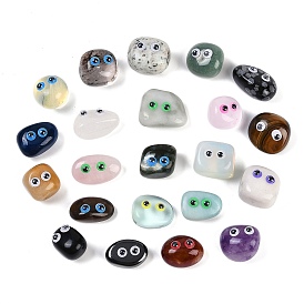 Natural Mixed Gemstone Figurines, with Resin Eye, for Home Office Desktop Feng Shui Ornament, Nuggets