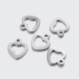 304 Stainless Steel Open Heart Charms, Cut-Out, Hollow