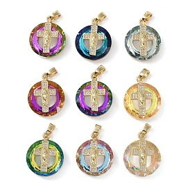 Brass with Cubic Zirconia with Glass Pendents, Long-Lasting Plated, Cross