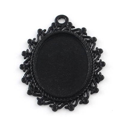 Electrophoresis Alloy Oval Pendant Cabochon Settings, Cadmium Free & Nickel Free & Lead Free, Tray: 25x18mm, 39x29.5x2mm, Hole: 3mm