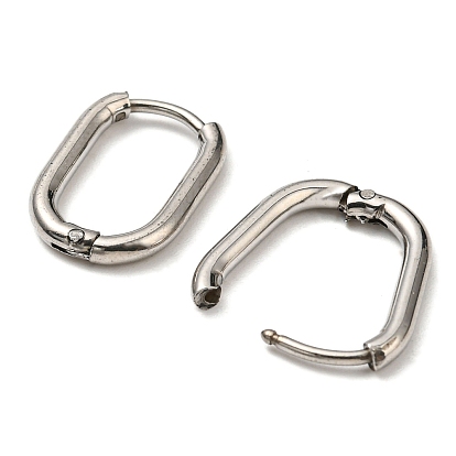 Stainless Steel Huggie Hoop Earrings, 304 Stainless Steel Needle with 201 Stainless Steel Ring, Oval