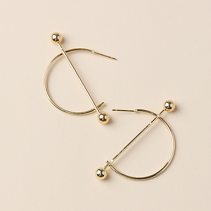 Fashionable European and American Circle Earrings with Hollow Beads and Lines.