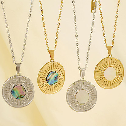 Стильные 304 ожерелья с плоским круглым кулоном из натуральной нержавеющей стали с паве