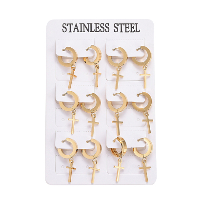 304 Stainless Steel Dangle Hoop Earrings, Hypoallergenic Earrings, Cross