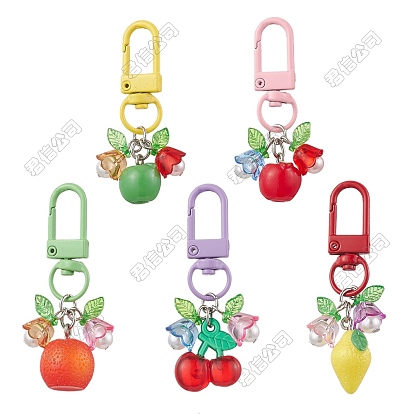 20 piezas 5 estilos de decoraciones colgantes de resina y acrílico de frutas, dijes con cierres giratorios de aleación para adornos de bolsos