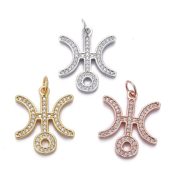 Brass Micro Pave Cubic Zirconia Pendants, Long-Lasting Plated, with Jump Rings