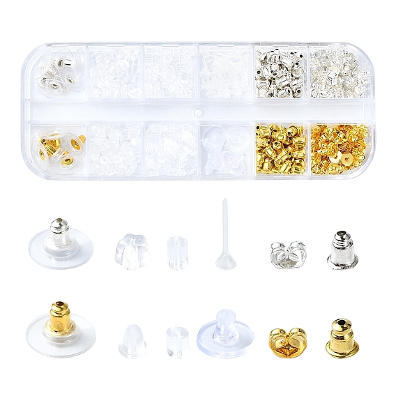 488 шт. 12 стили пластиковые латунные гайки для ушей, набор спинок для сережек