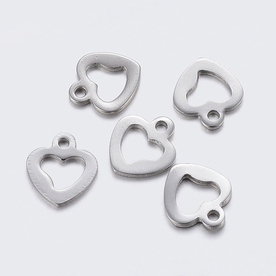 304 Stainless Steel Open Heart Charms, Cut-Out, Hollow