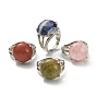 Adjustable Gemstone Finger Rings, with Brass Findings