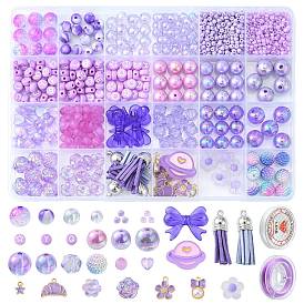 DIY Flower Bracelet Making Kit, Including Letter & Flower & Heart Acrylic & Glass Seed Beads, Croissant & Bowknot & Star Alloy & Tassel Pendant