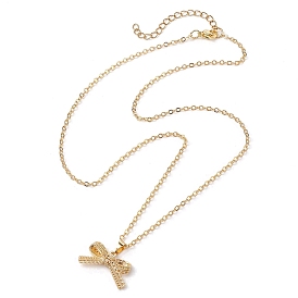 Bowknot Brass Pendant Necklaces, Brass Cable Chain for Women