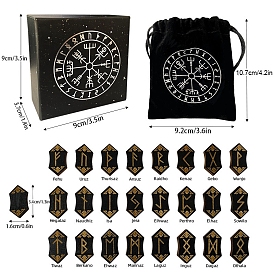 Conjunto de madera de piedra rúnica, accesorios de adivinación wicca, hojas de tabletas de runas, con bolsa de tarot