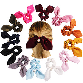 Chic Solid Color Silk Hair Scarf with Pearl Pendant for Women's Ponytail and Updo Hairstyles