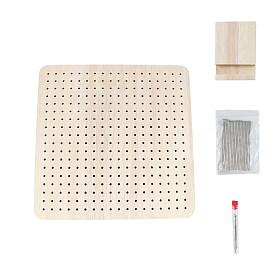 Square Oak Wood Crochet Blocking Board, with 20 Stainless Steel Positioning Pins, 5 Needles, Plastic Storage Tube