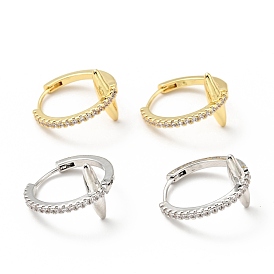 Clear Cubic Zirconia Bullet Shape Hoop Earrings, Brass Jewelry for Women, Cadmium Free & Lead Free