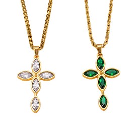 304 Подвеска-крест из нержавеющей стали с инкрустацией кубическим цирконием, религиозная тематика, для мужчин и женщин, реальный 18 k позолоченный